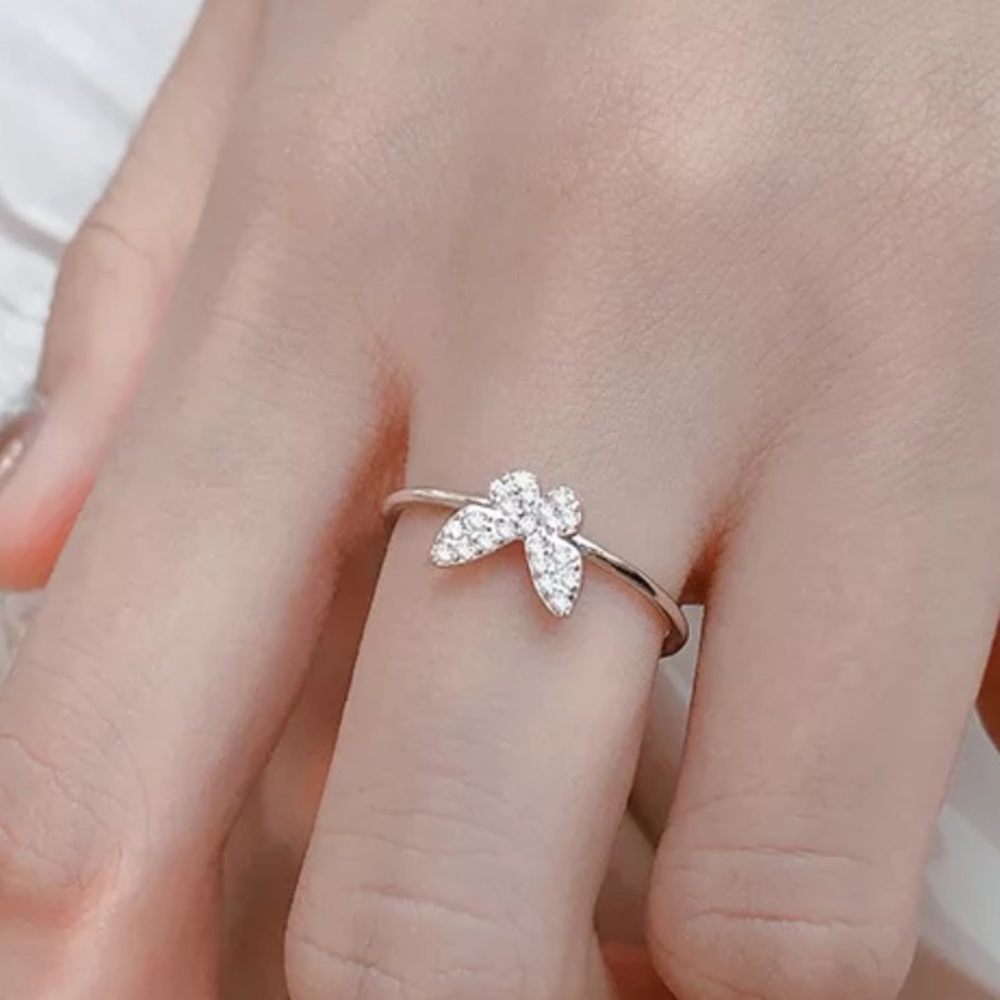 NEW 925 STERLING SILVER DIAMOND BUTTERFLY ADJUSTABLE RING, CUTE RING, SHINY RING